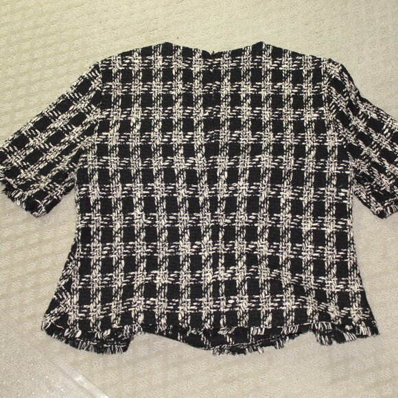 Zara Woman Size M Black White Houndstooth Fringe Top - Picture 2 of 4